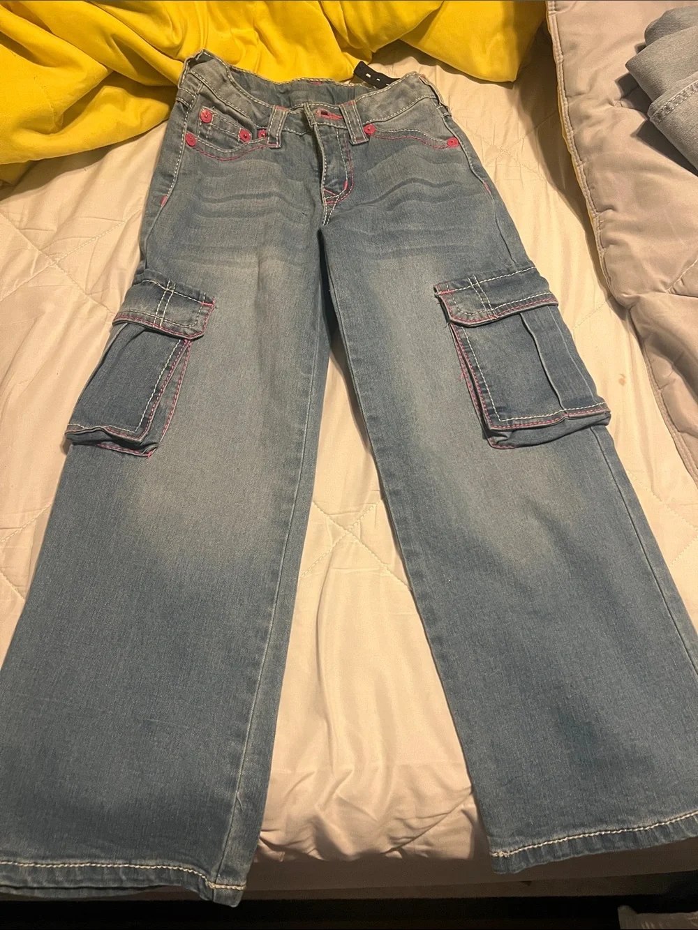 True Religion Light Blue Jeans with Pink Stitching